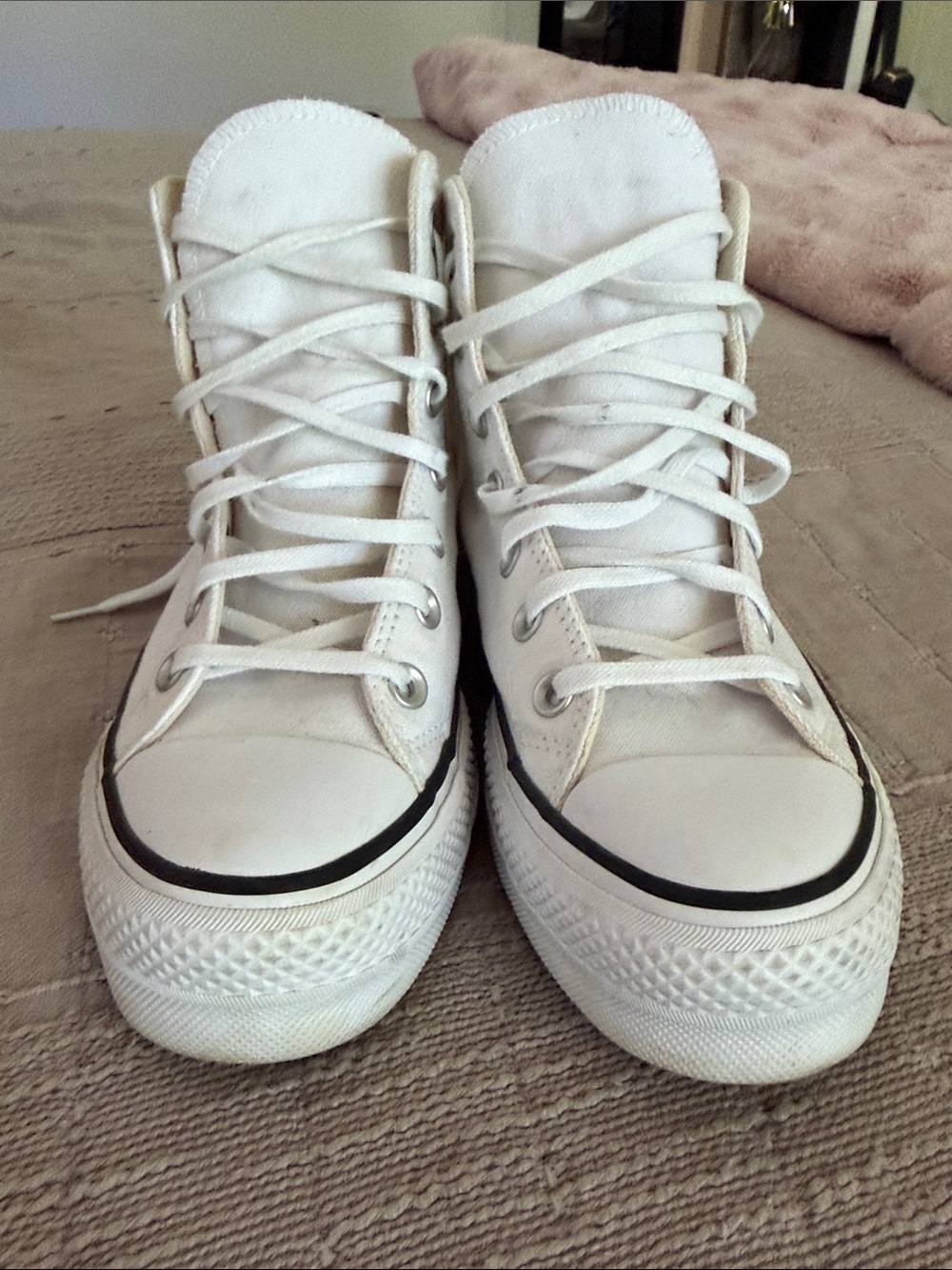 Converse Cream High-Top Platform Sneakers - Picture 2 of 5